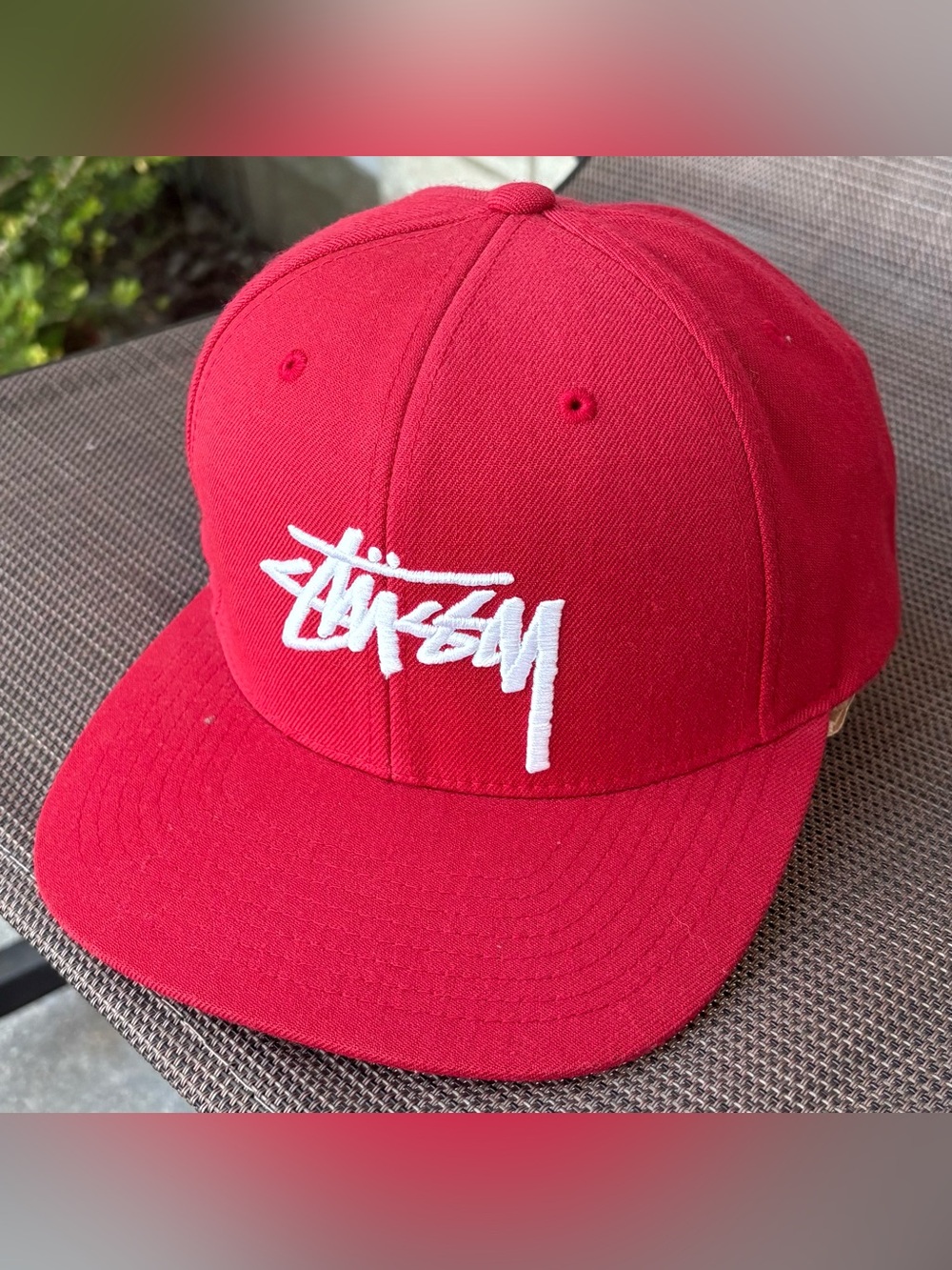 Stussy Red Classic Script Logo Snapback Hat Cap OSFA